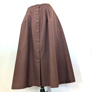 VTG Swann rayon/poly button front, mid ankle, A-line, elastic waist skirt. Sz 14
